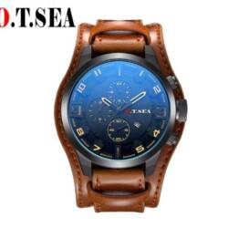 O.T.SEA Leather Watch Men Military Sports Quartz Wrist Watch